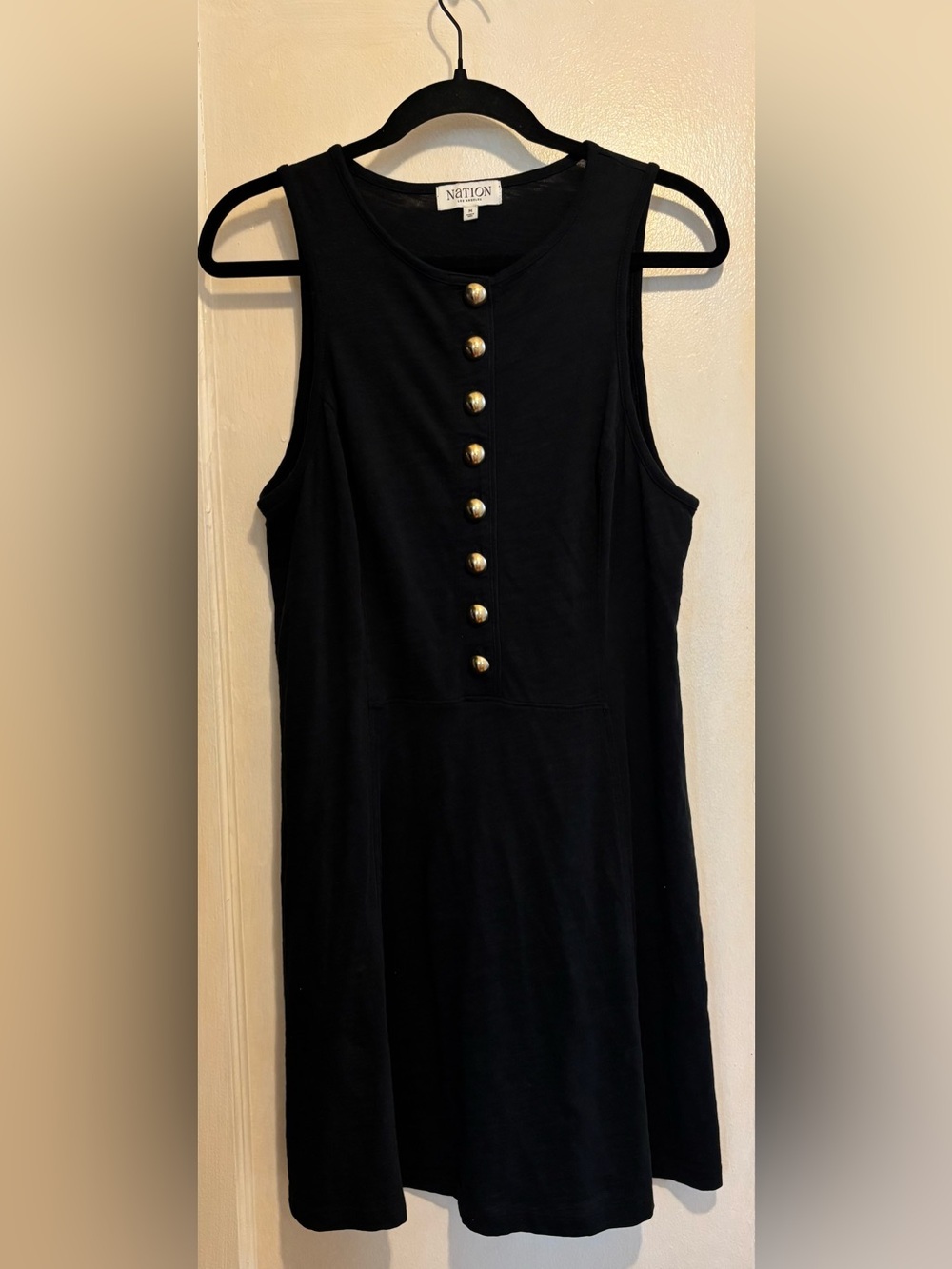 Nation LTD Black Sleeveless Button Front Mini Dress Gold Buttons Size M